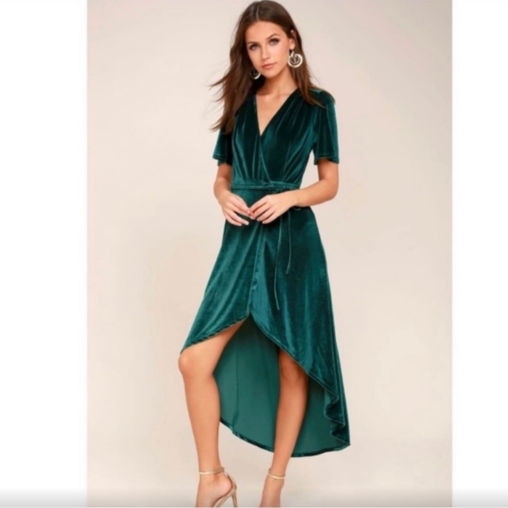 Lulu's Velvet Green High Low Dress Size Large